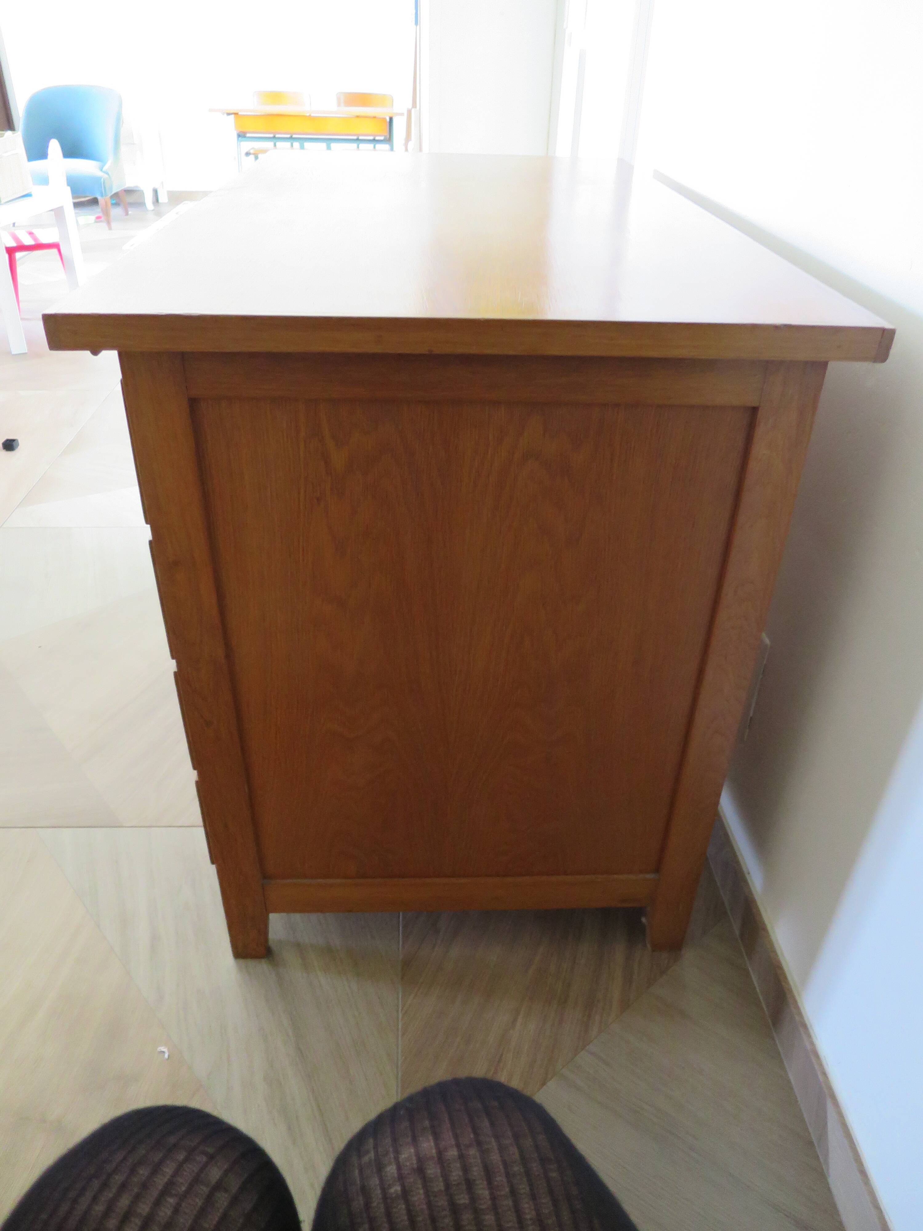 Vintage modernist desk - 5 drawers - shelf - 1950s - closure mechanism