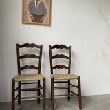 Pair of rustic oak straw chairs