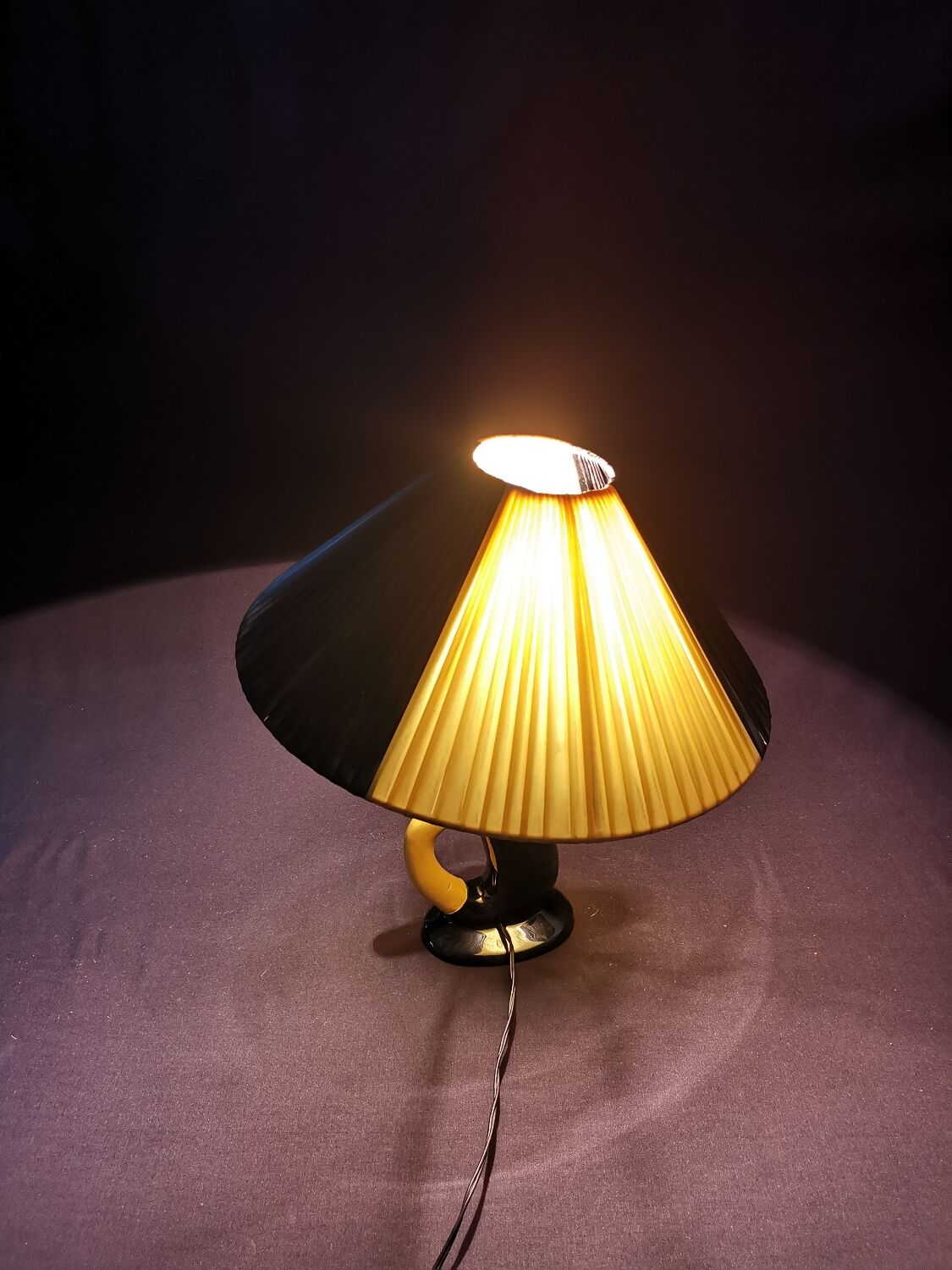 Bedside lamp vintage ceramic black and yellow