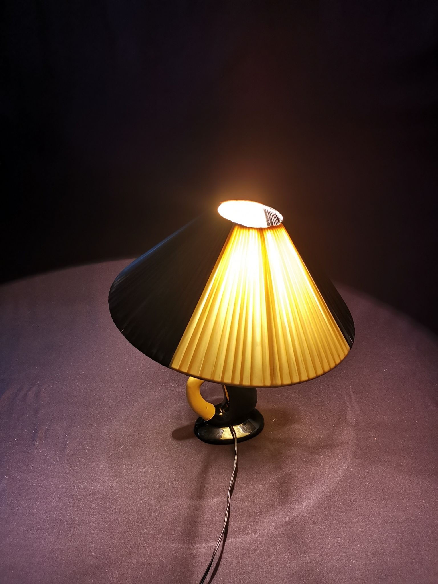 Bedside lamp vintage ceramic black and yellow