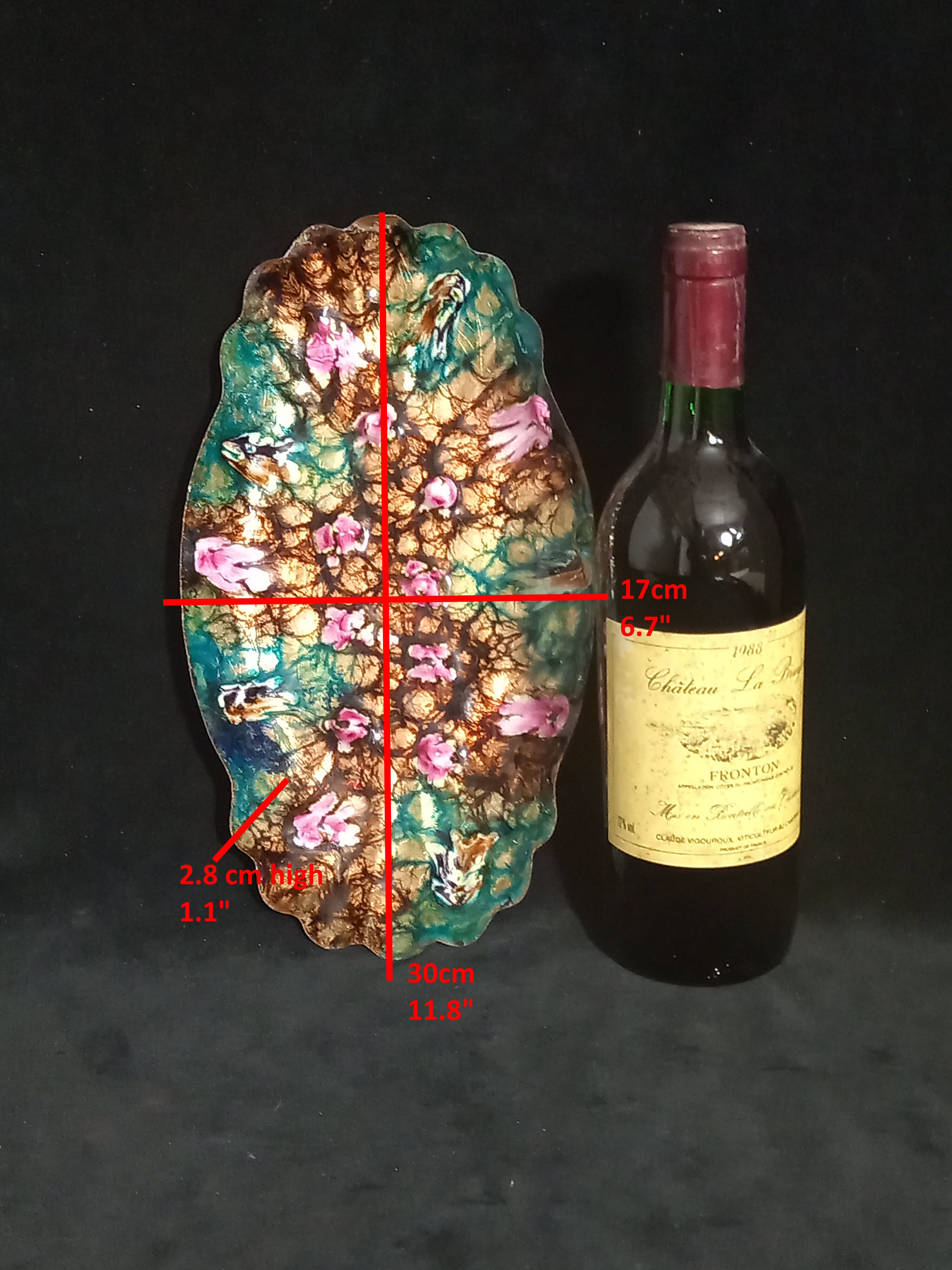 Two vintage enamelled copper tidies