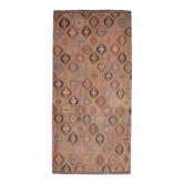 Tapis couloir vintage turc Oushak fait main coloré des années 1970 145x243
