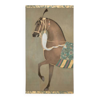Painted canvas depicting a side view of an Indian horse. Contemporary work.