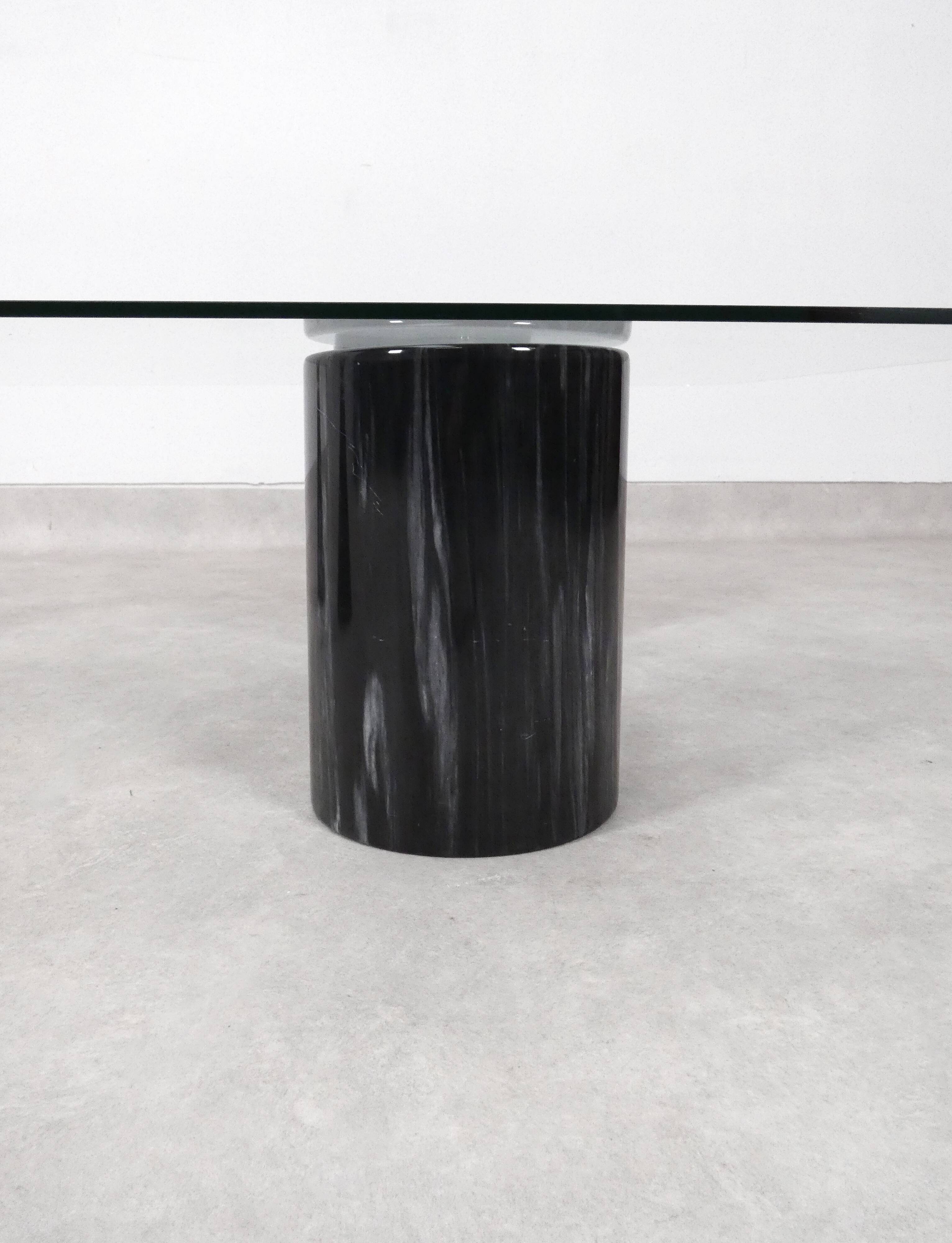 Vintage Italian Rectangular Marble Coffee Table with Glass Top