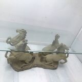 Coffee table glass top on 4 vintage horses