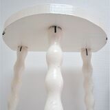 Two vintage tripod solid wood stools