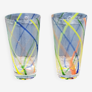 Pair of filigree Murano glass vases from the 60s