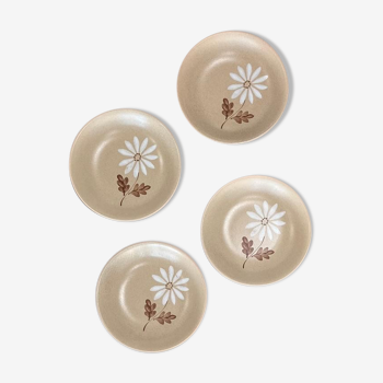 4 plates Autumn stoneware with daisy pattern