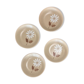 4 plates Autumn stoneware with daisy pattern