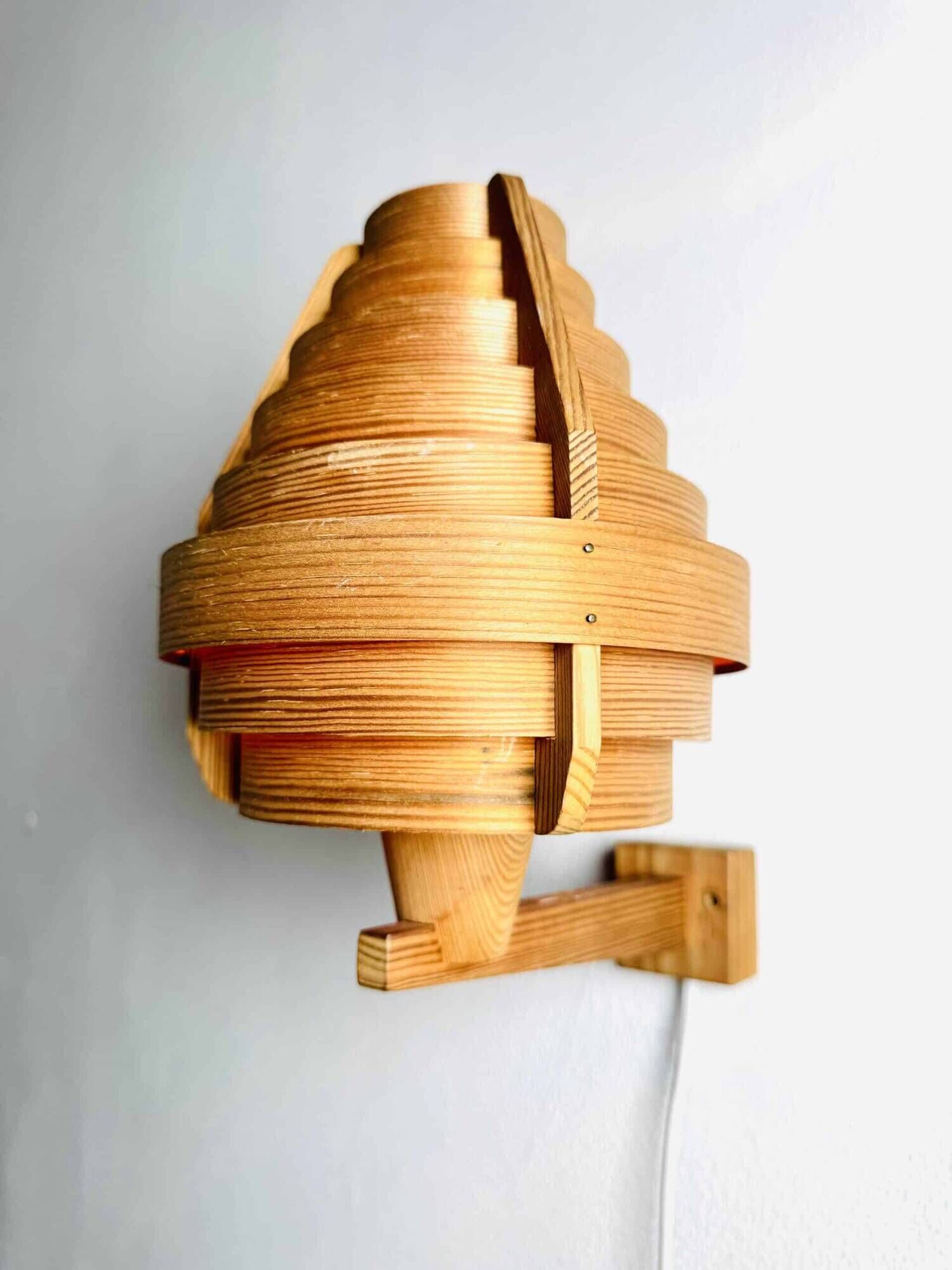 Mounted Pine Veneer Conical Wall Lamp By Hans-Agne Jakobsson For Markaryd, Sweden 1960S