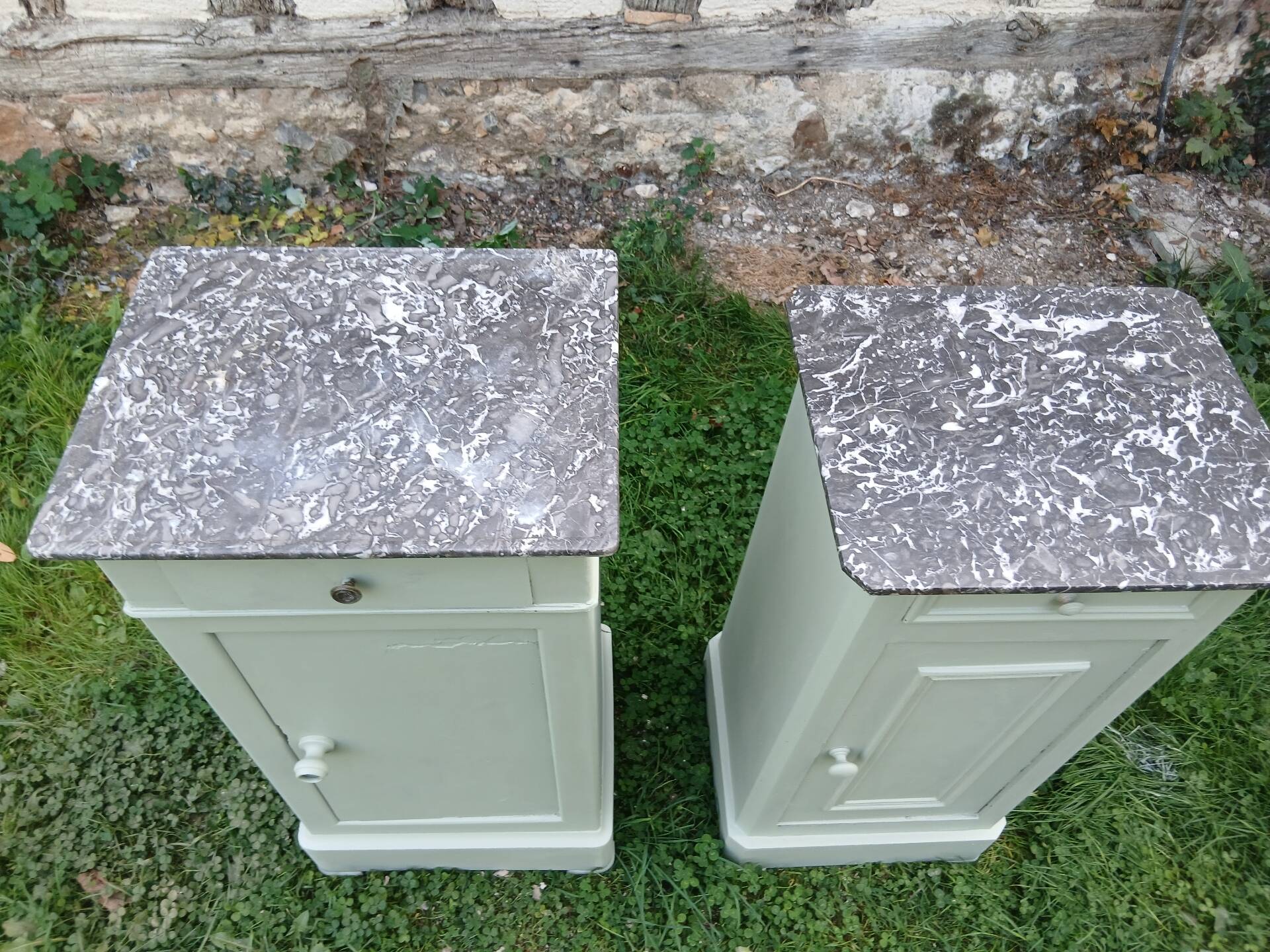 Pairs of bedside tables in Louis Philippe style, Luxembourg green.