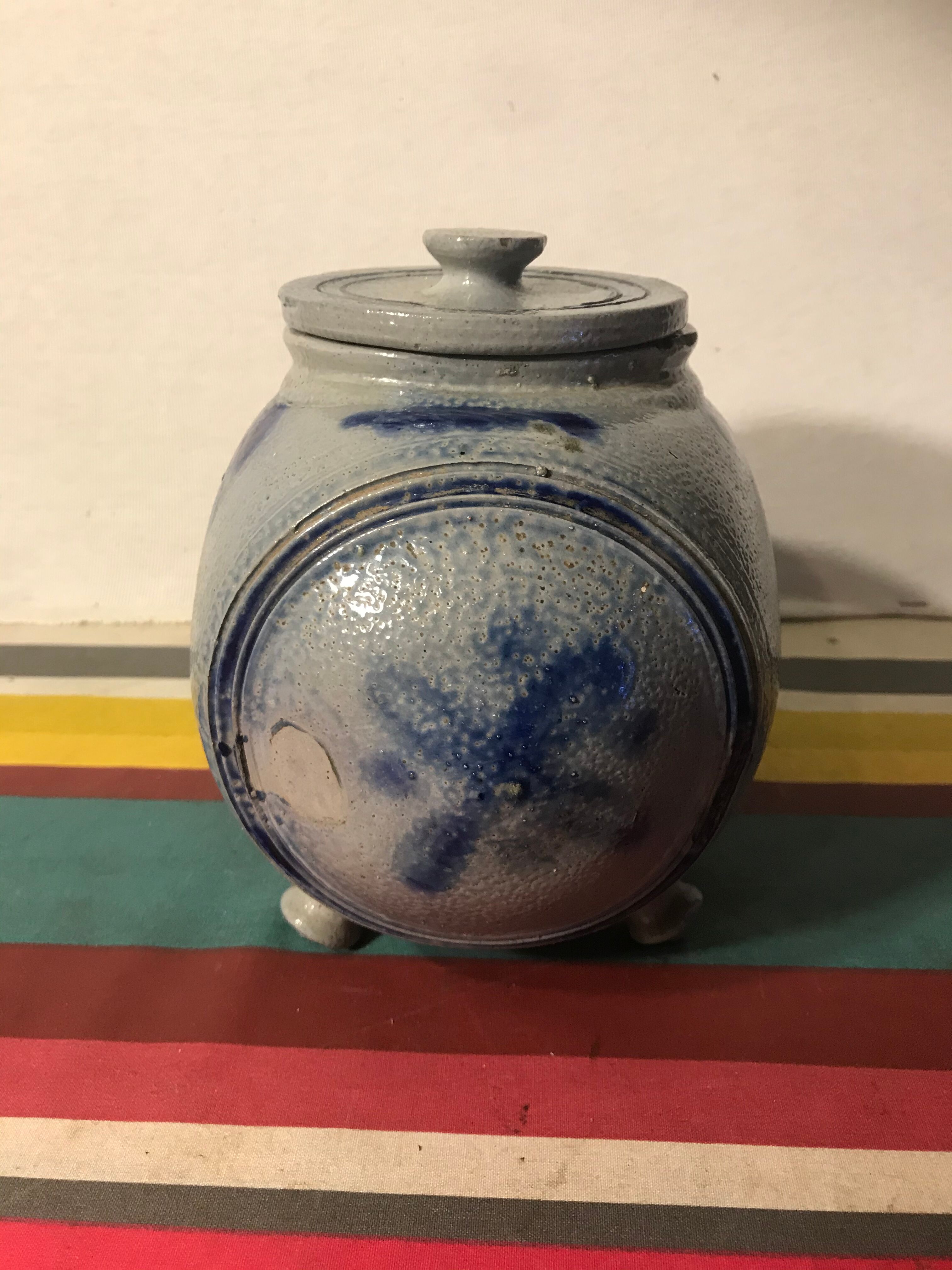 Lot 5 old blue sandstone 3 pots - carafe - vintage decoration tonneau