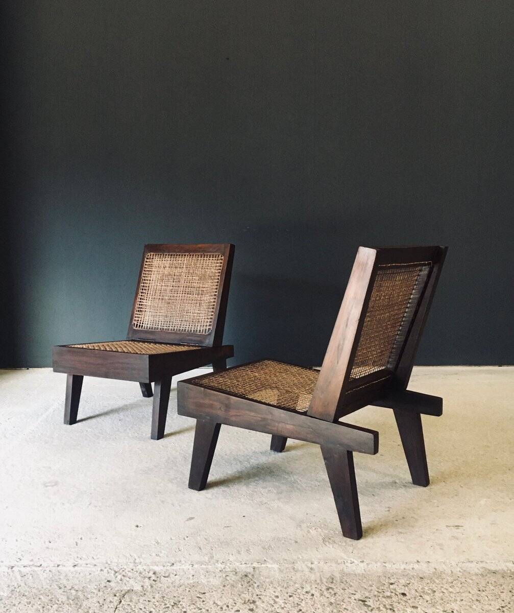 Low Modernist Folding Chairs by Pierre Jeanneret for Chandigarh, India, 1960s, Set of 2
