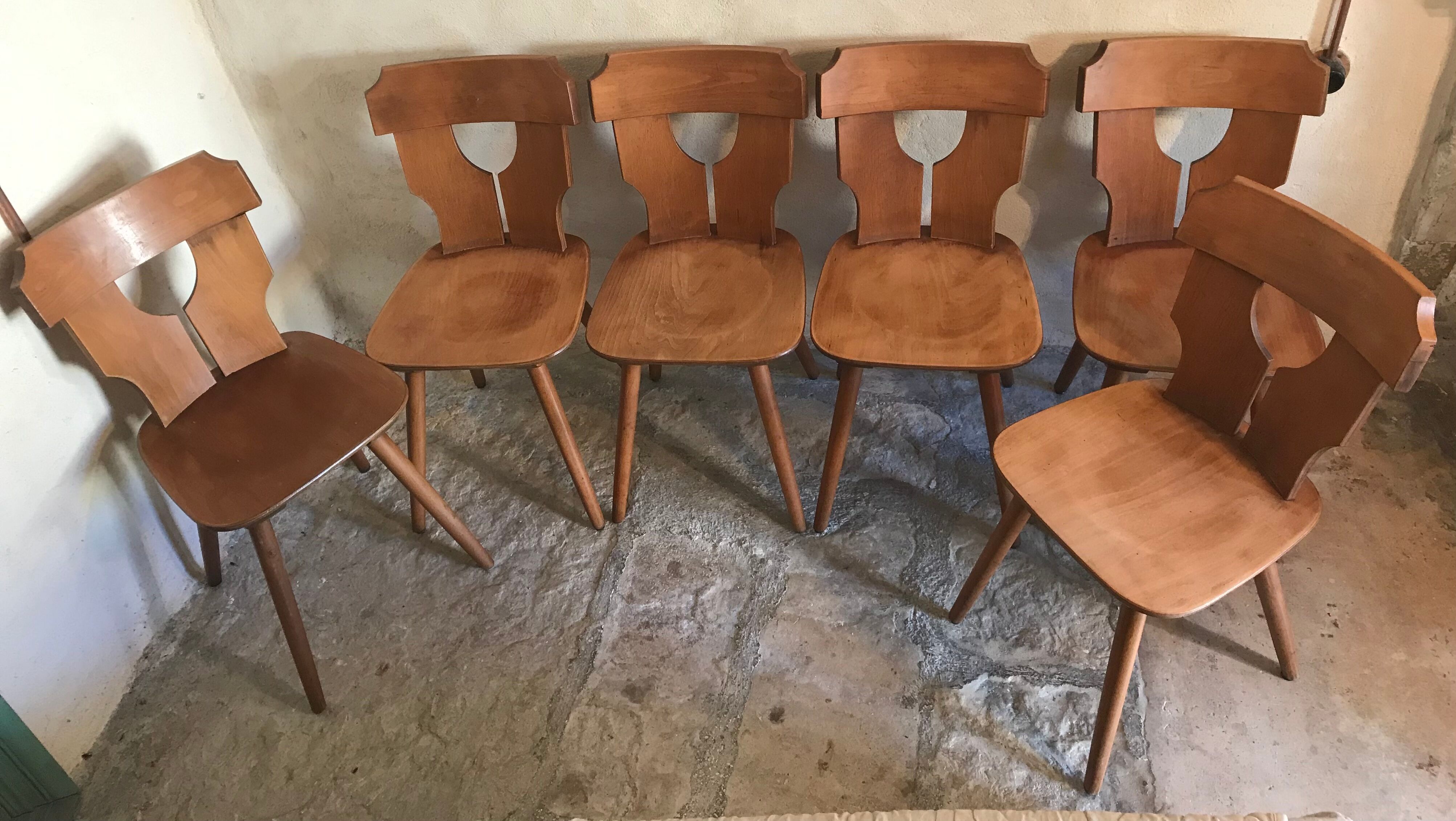 Lot de 6 chaises brutalistes vintage 1960-1980