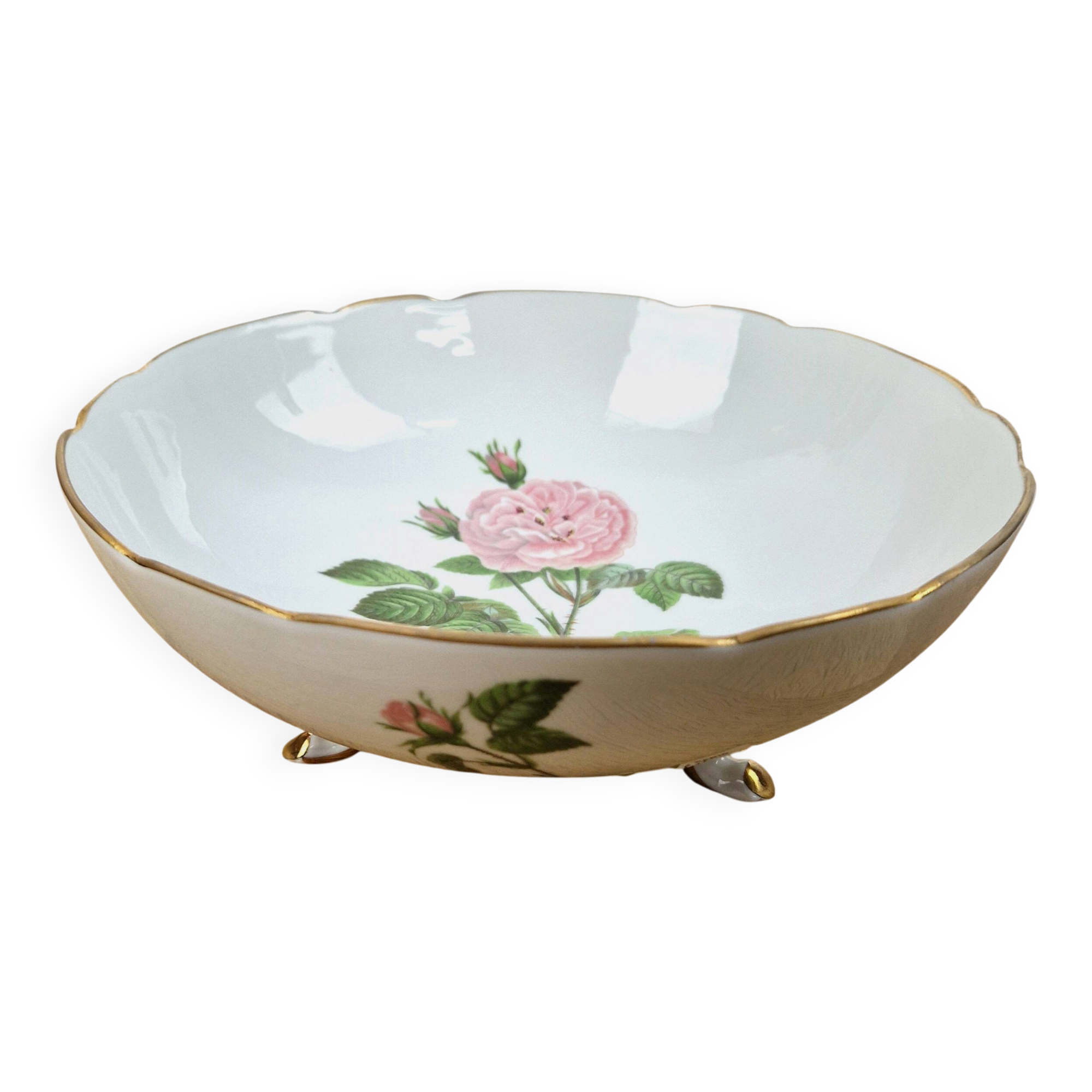 Saladier tripode porcelaine de Paris à décor roses – Coupe vintage