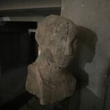 Pair of primitive carved wooden heads rustic folk art