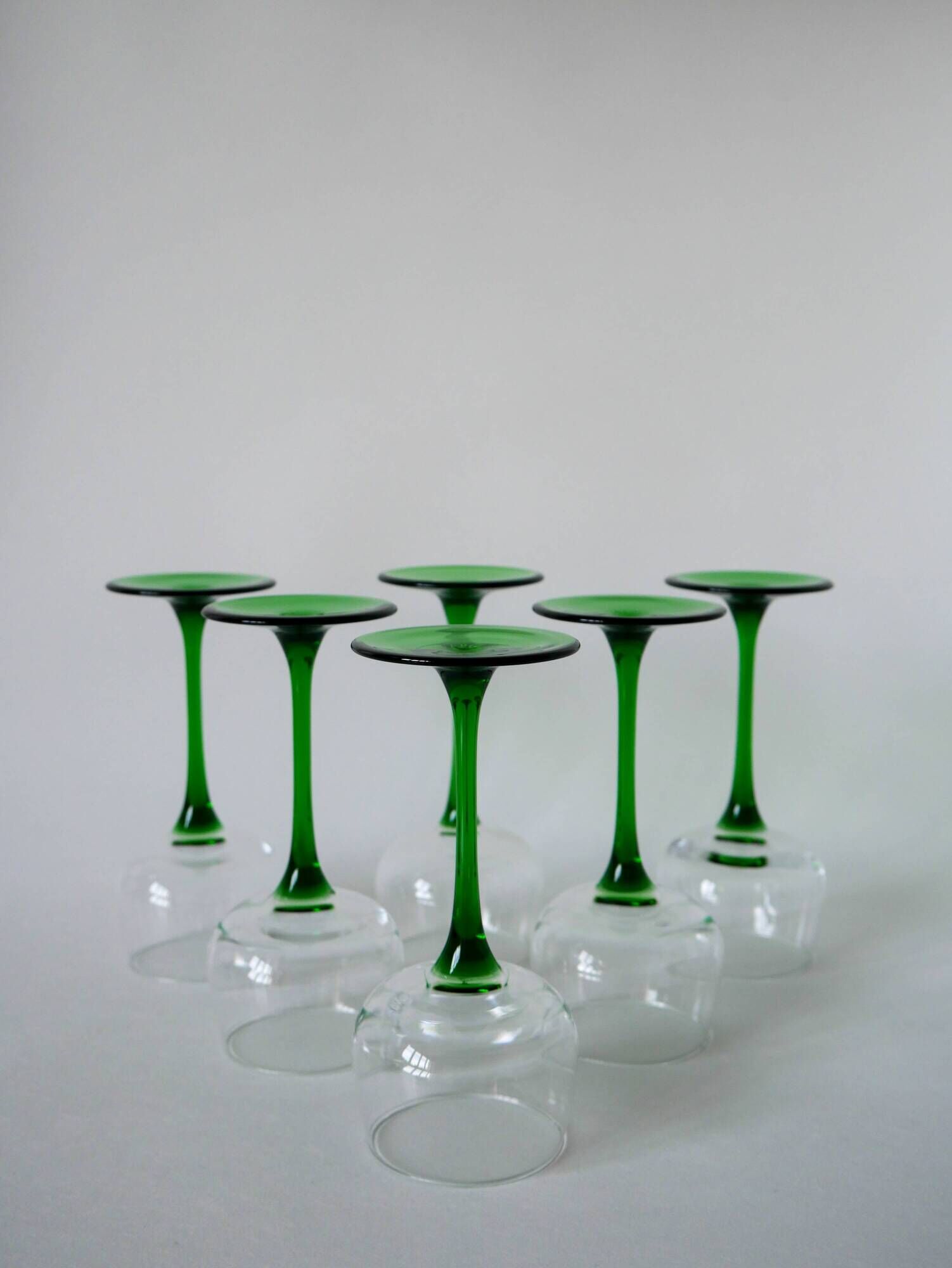 set of 6 green stemmed glasses Made in France Luminarc 1970