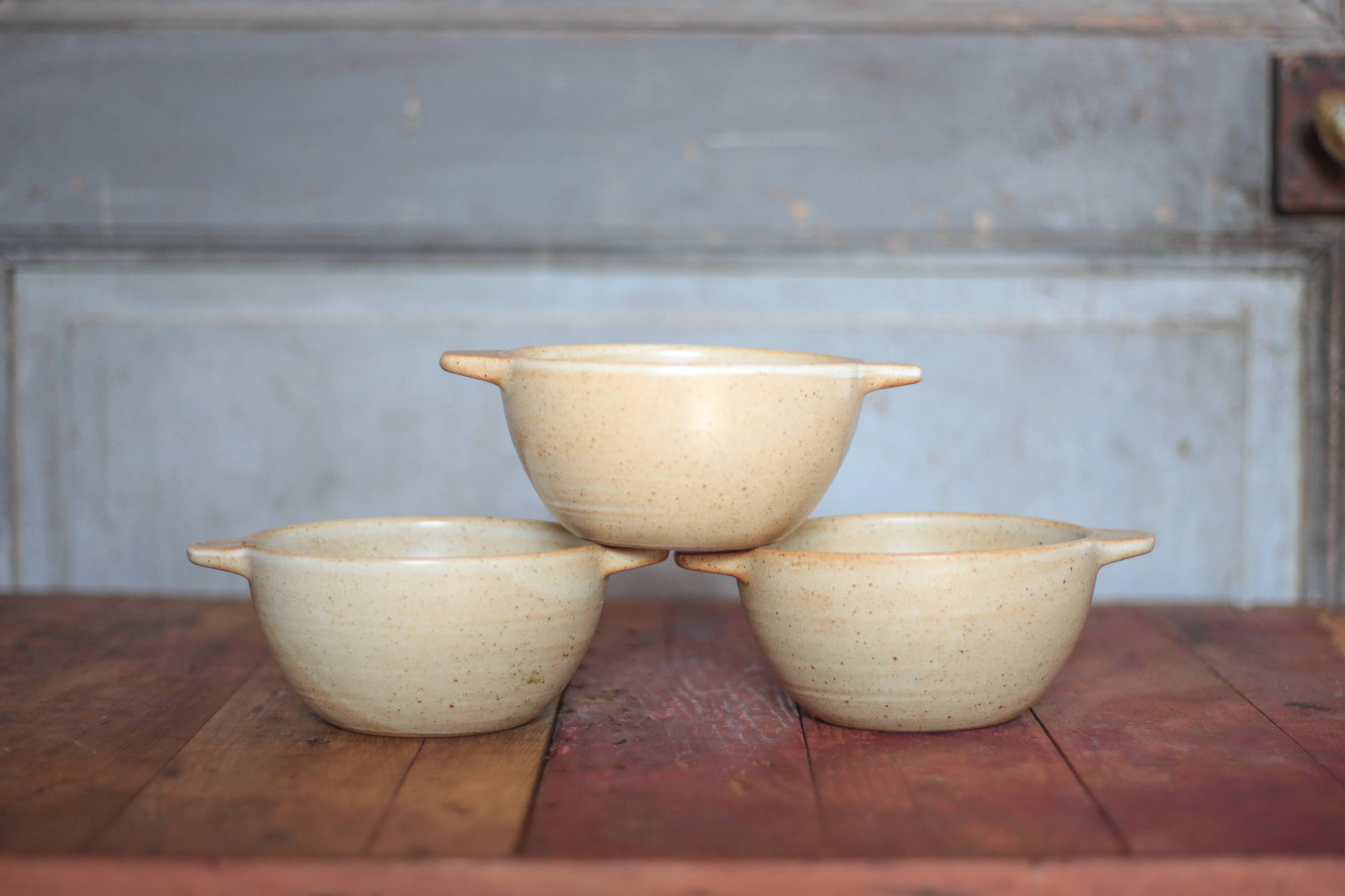 Set of 3 vintage village stoneware bowls, breakfast bowl, vintage ear bowl.