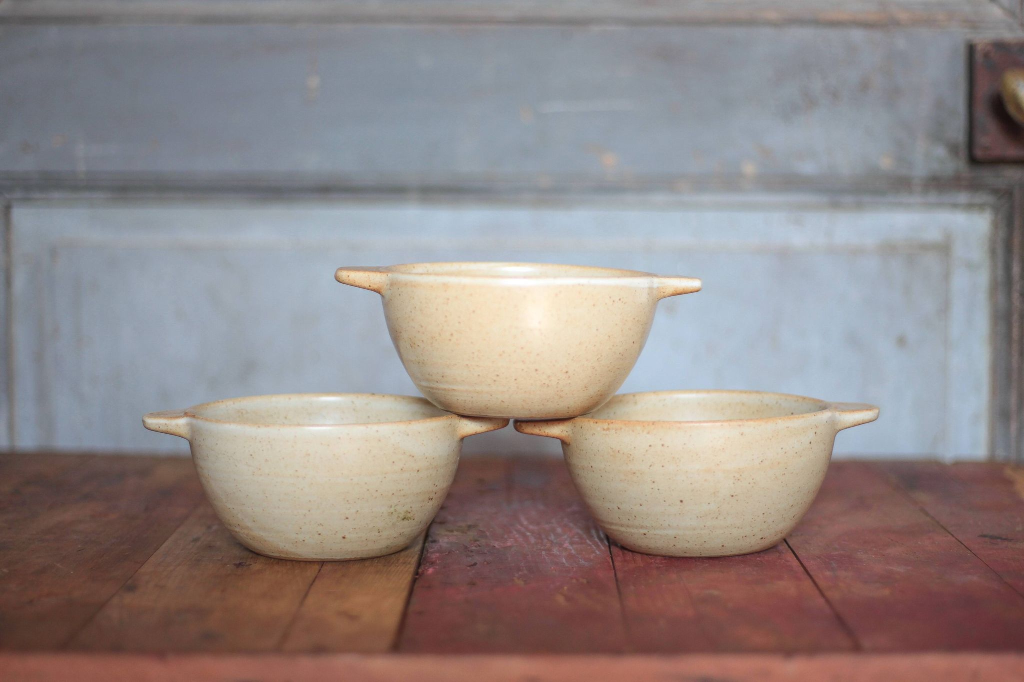 Set of 3 vintage village stoneware bowls, breakfast bowl, vintage ear bowl.