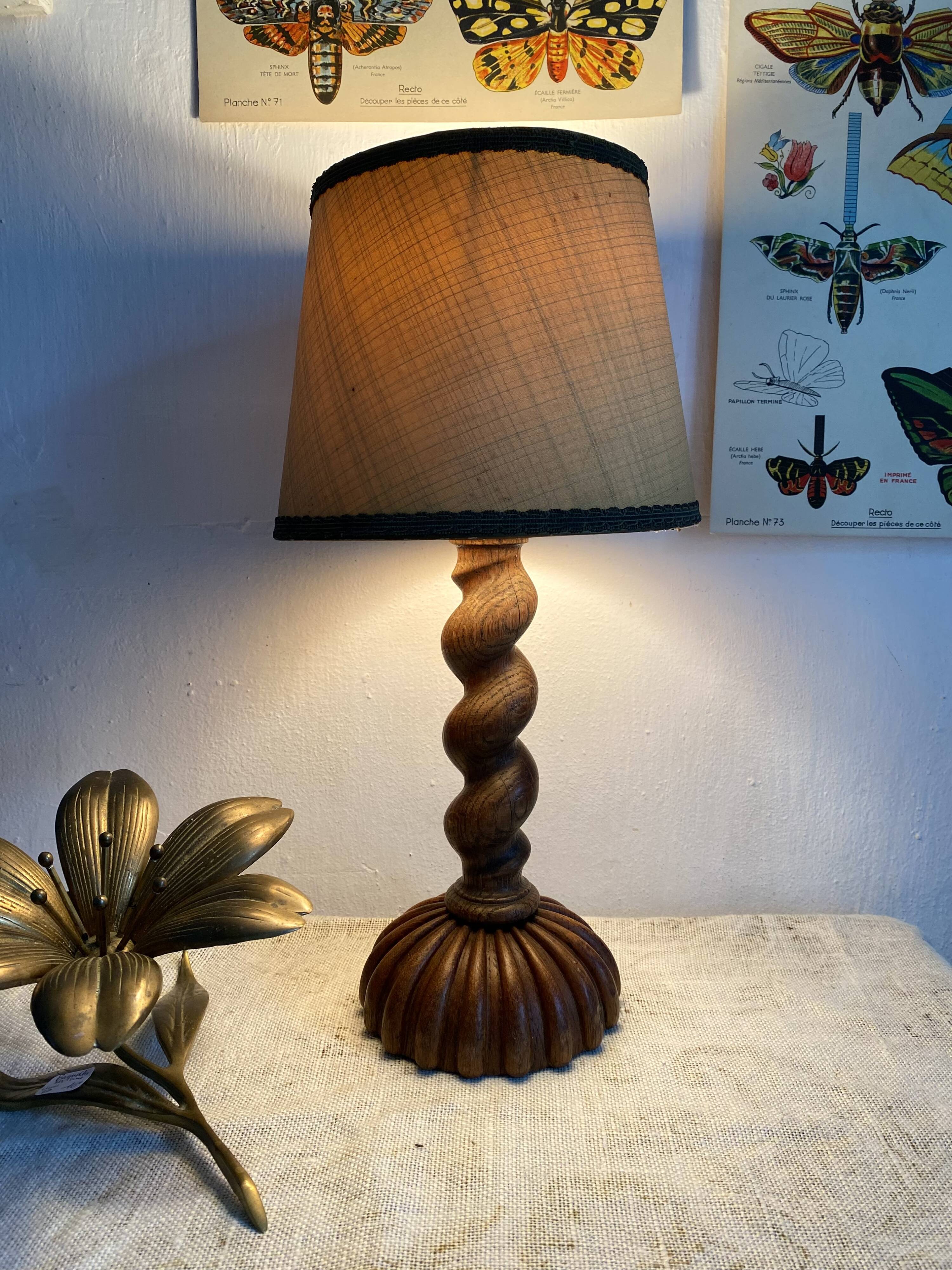 Antique lamp in twisted turned wood