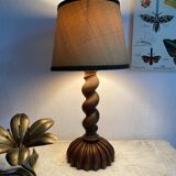 Antique lamp in twisted turned wood