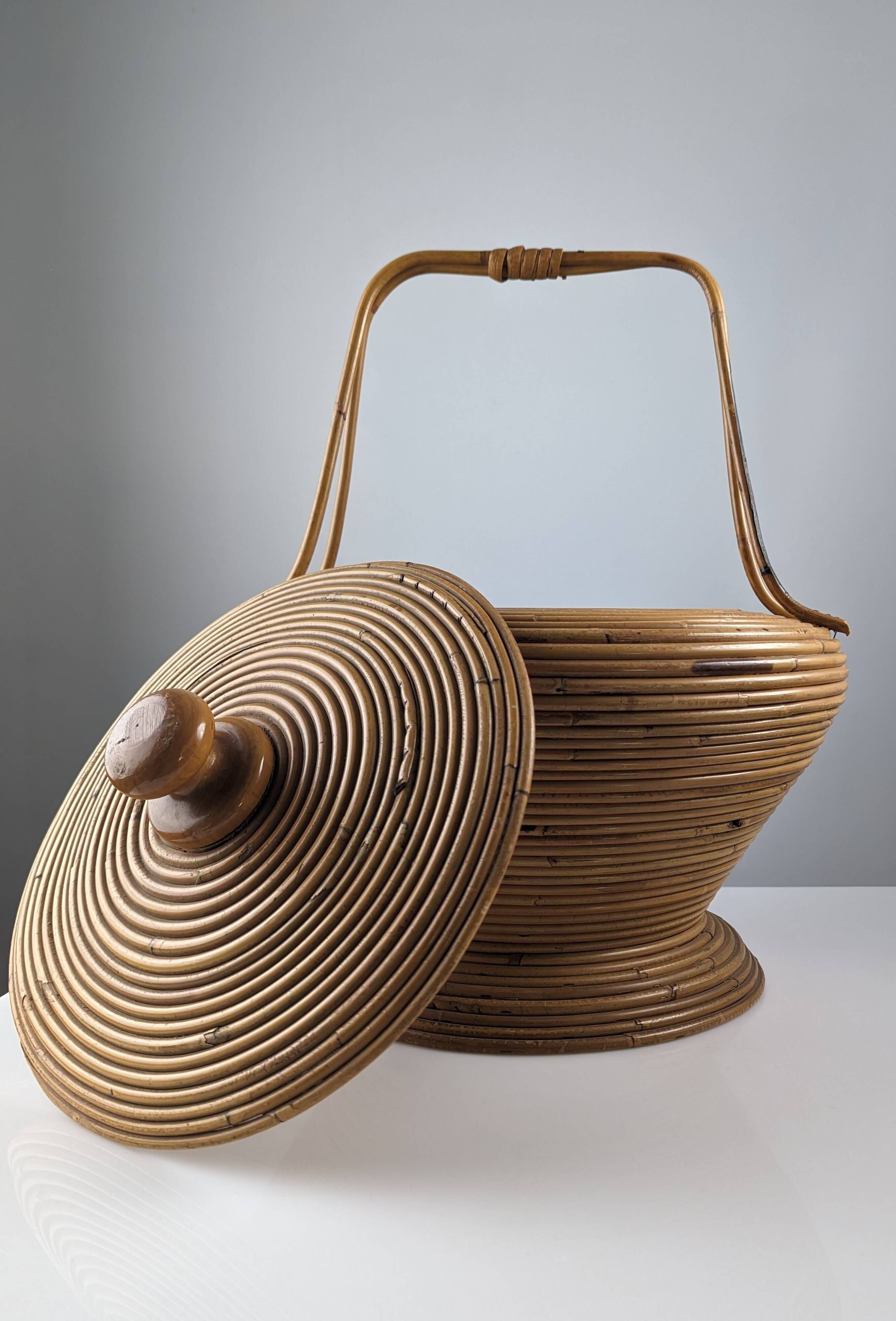 Large Rattan basket by Vivai del Sud, Italy 1960s