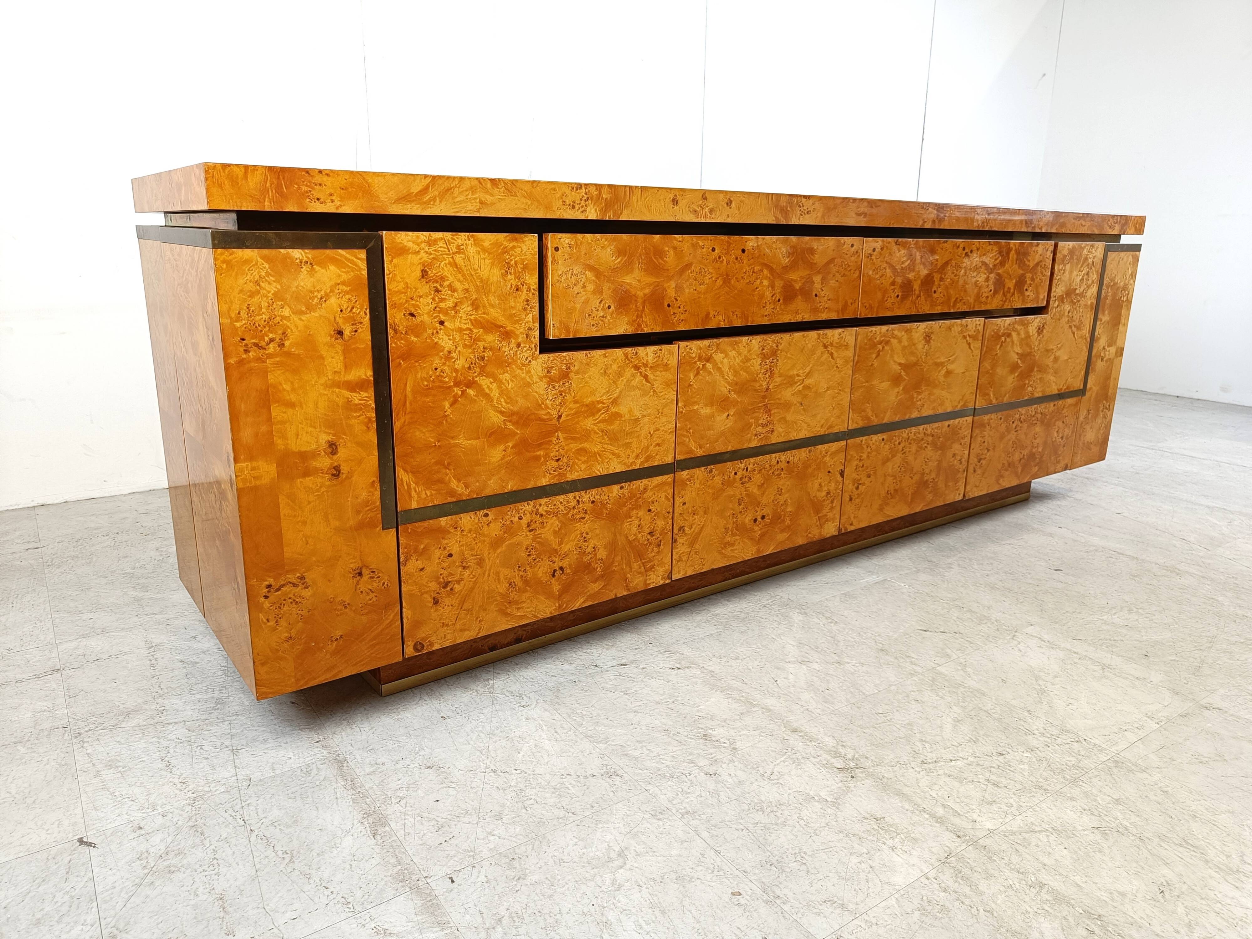 Burl wood credenza by Jean Claude Mahey, 1970s