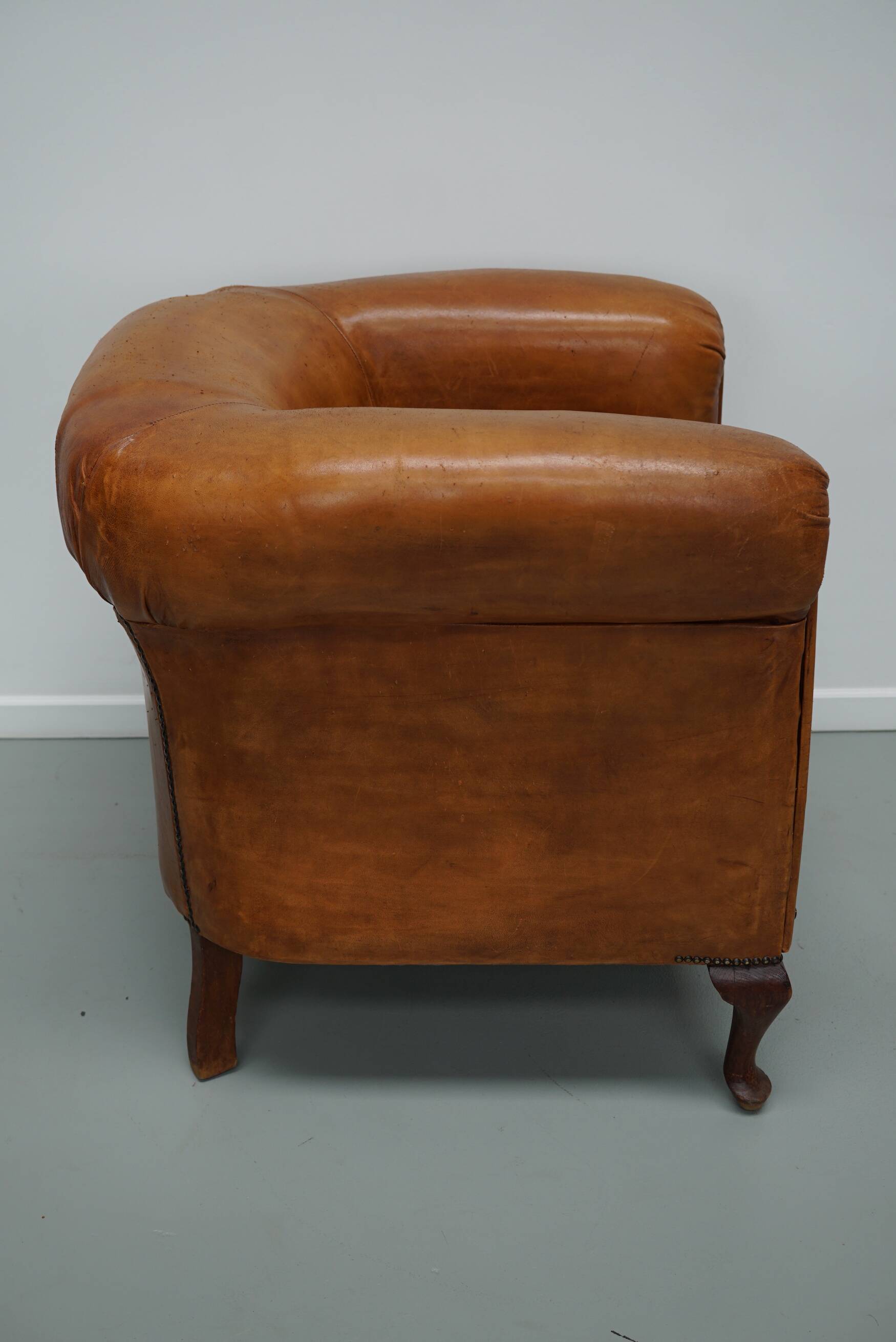 Fauteuil Club Vintage en Cuir Couleur Cognac, Pays-Bas
