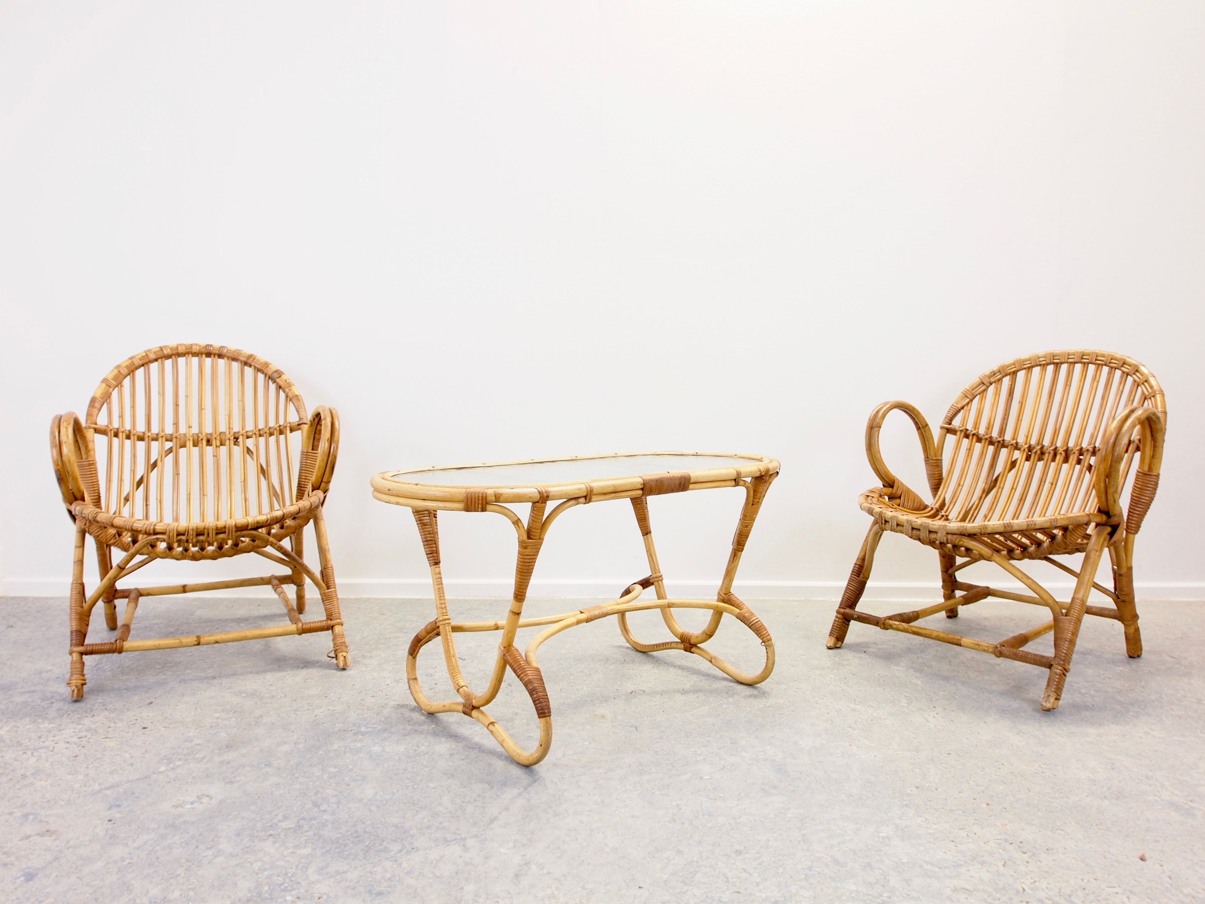 Vintage mid century rattan lounge set by Dirk Sliedregt for Rohe