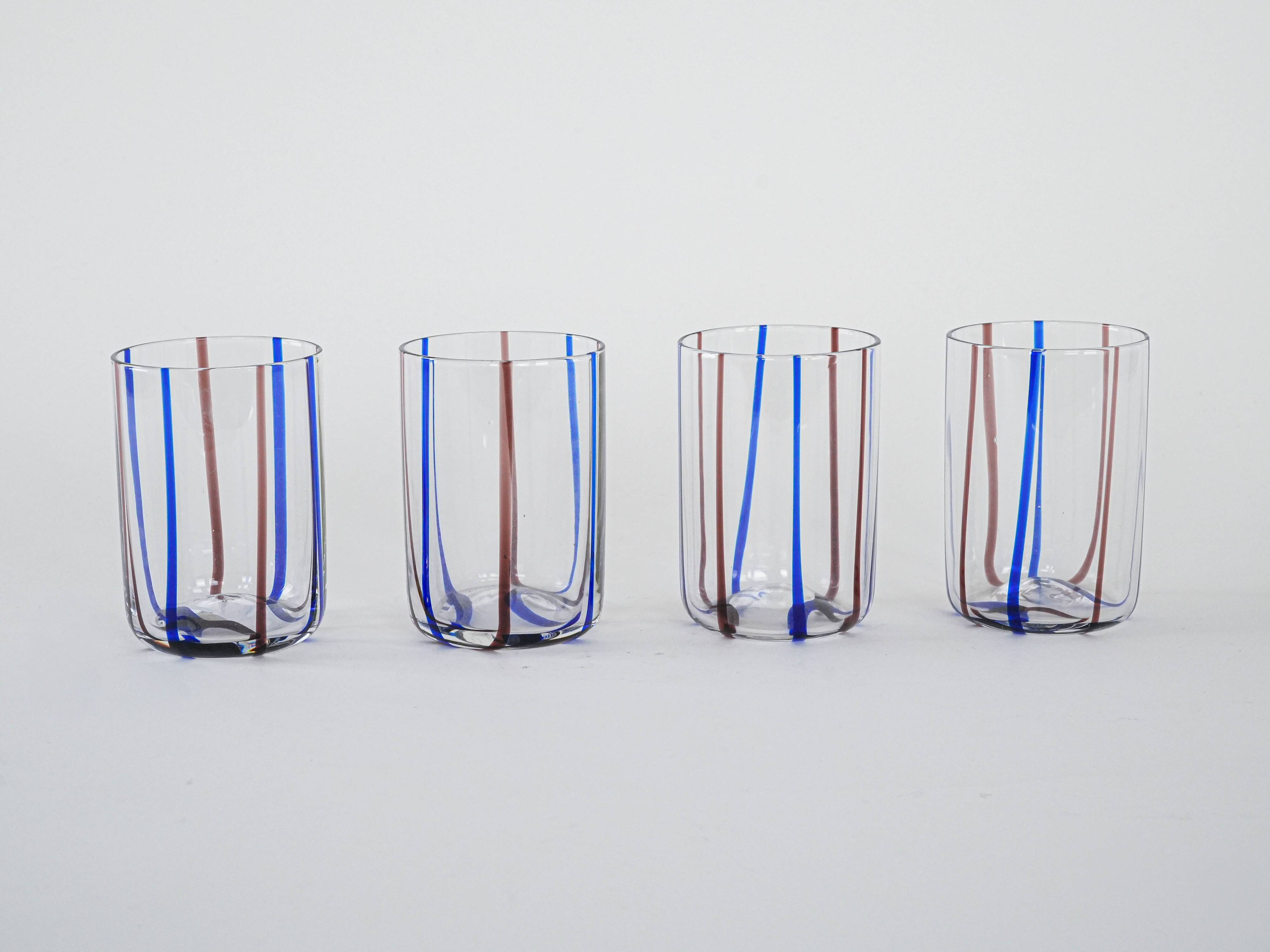 Set of four glasses, Italian design, 1970s, made in Italy