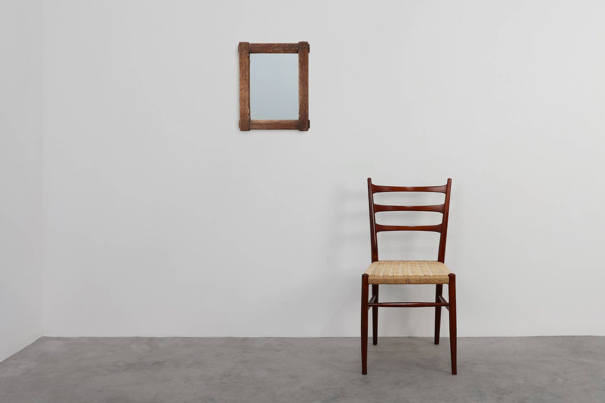 Antique oak rustic wall mirror, France ca. 1820