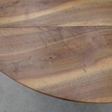 Round drop-leaf table made entirely of solid walnut