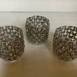 Trio of candle holders in metal strips folk art