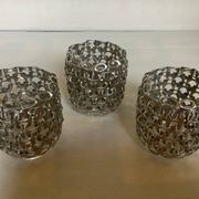 Trio of candle holders in metal strips folk art