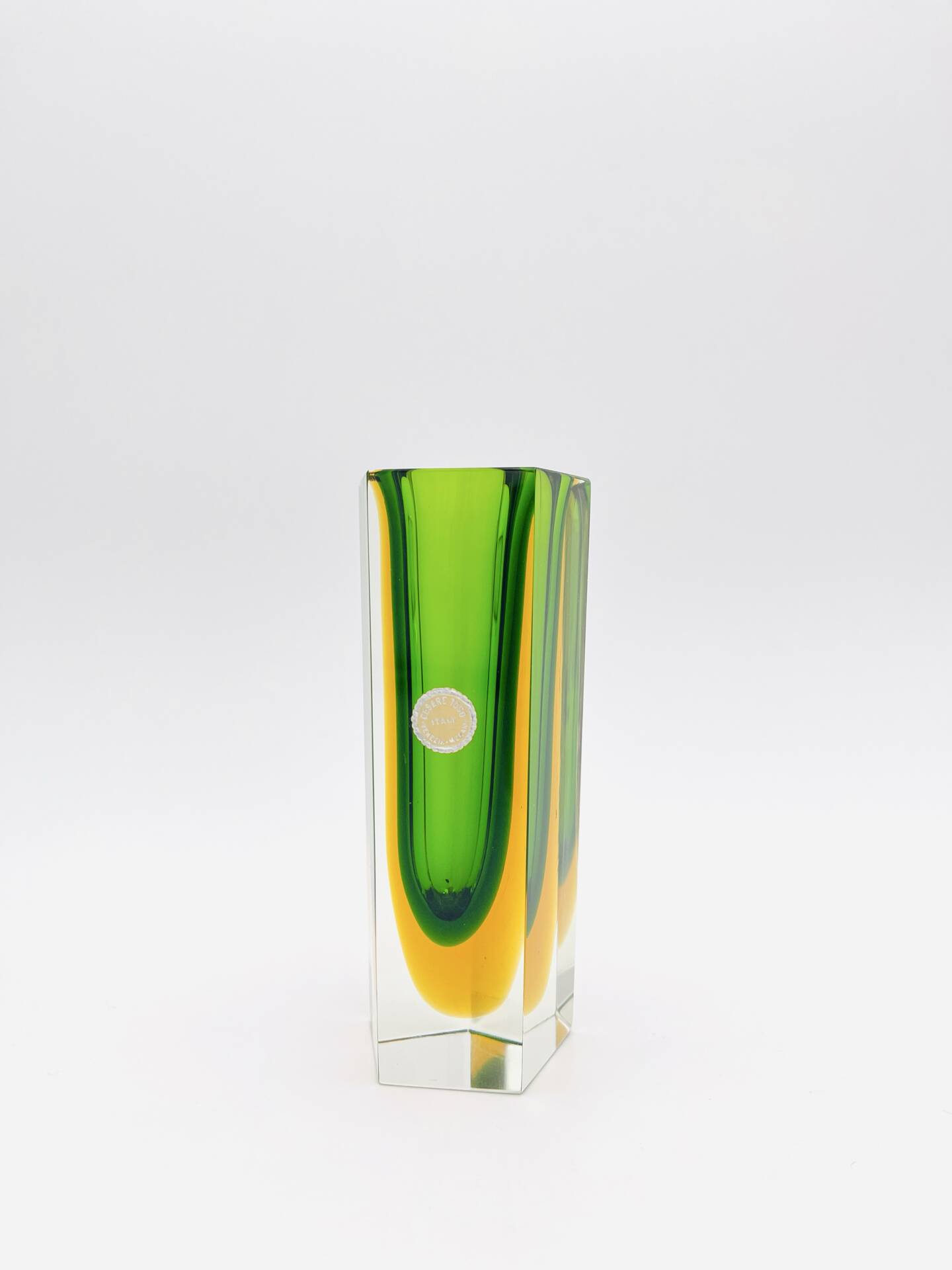 Vase Cesare Toso - Murano - Sommerso - Pentagonal vert et ambre