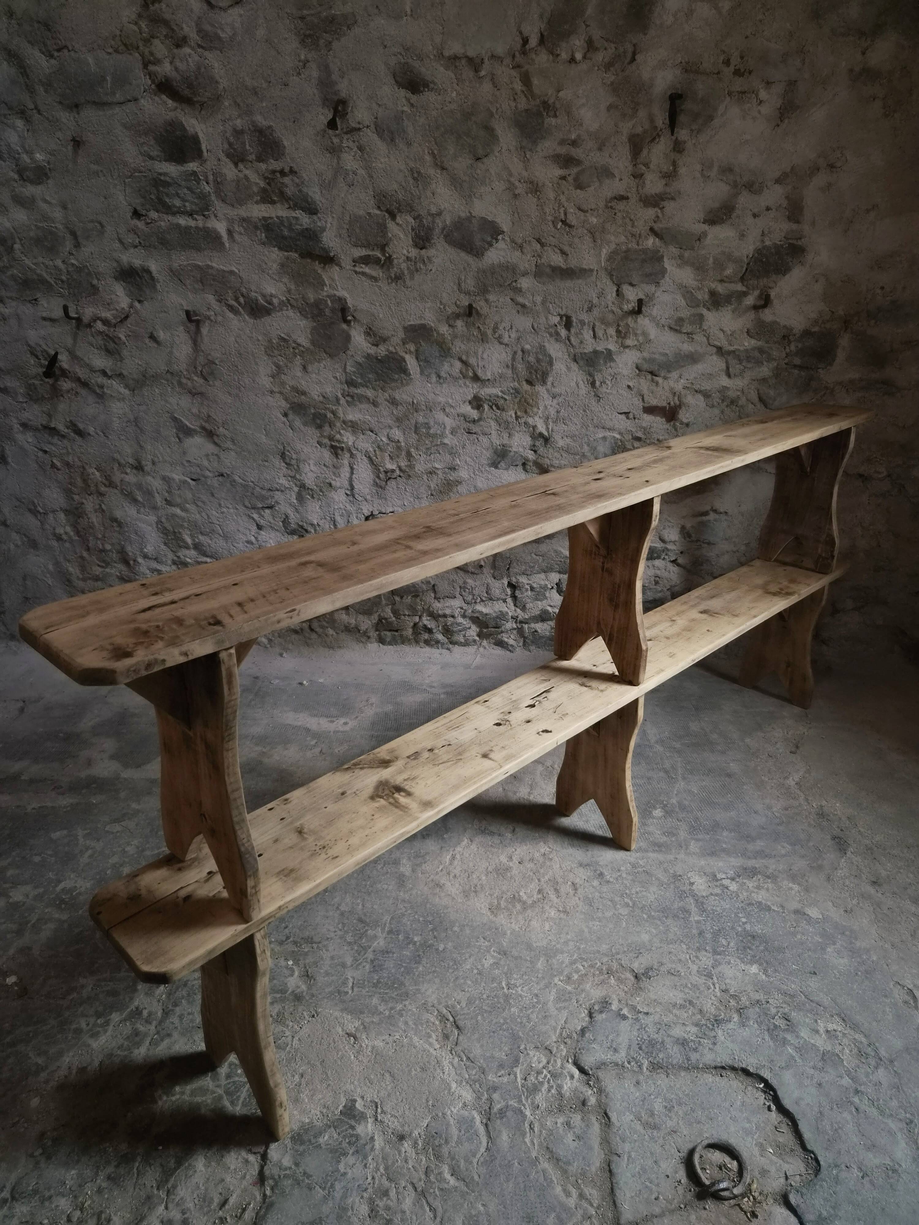 Ensemble de deux bancs vintage en bois de peuplier, 1920–1950