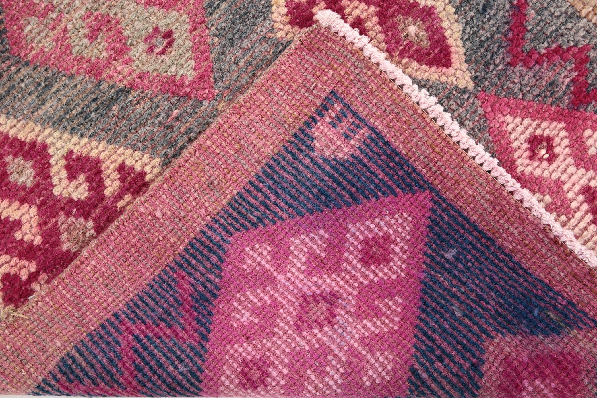 Pastel Pink & Cream Turkish Vintage Runner Rug, 72x306Cm