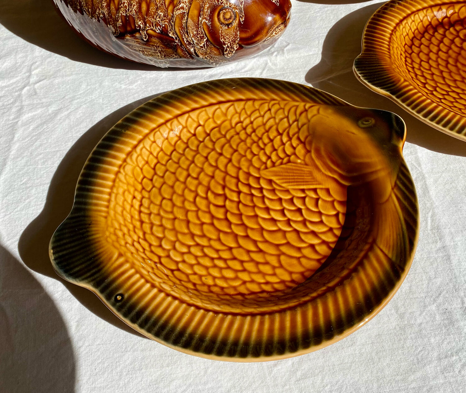 Fish service 8 plates and ceramic soup slurry Sarreguemines vintage 60