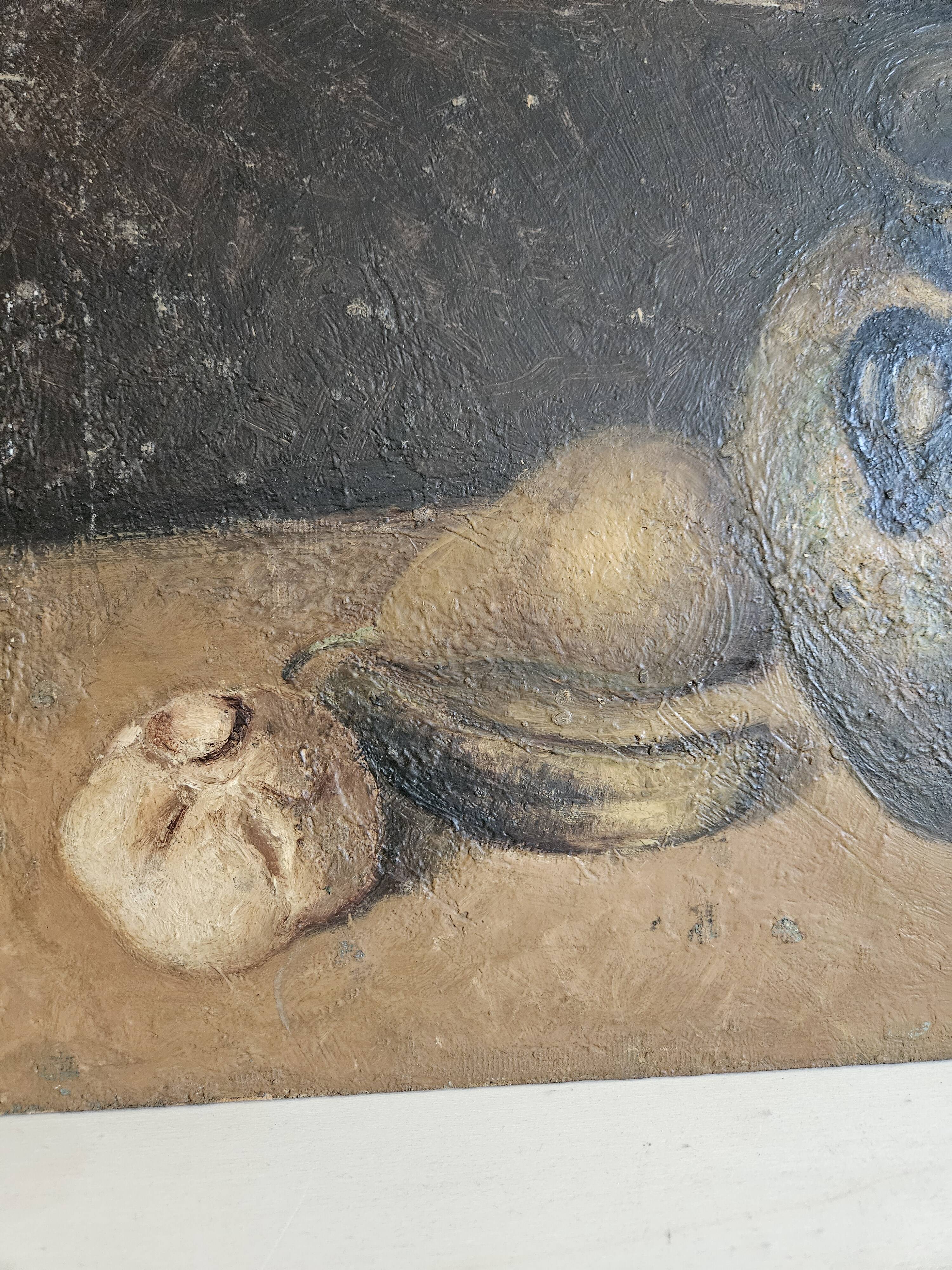 Ancient painting oil on wood "The table"