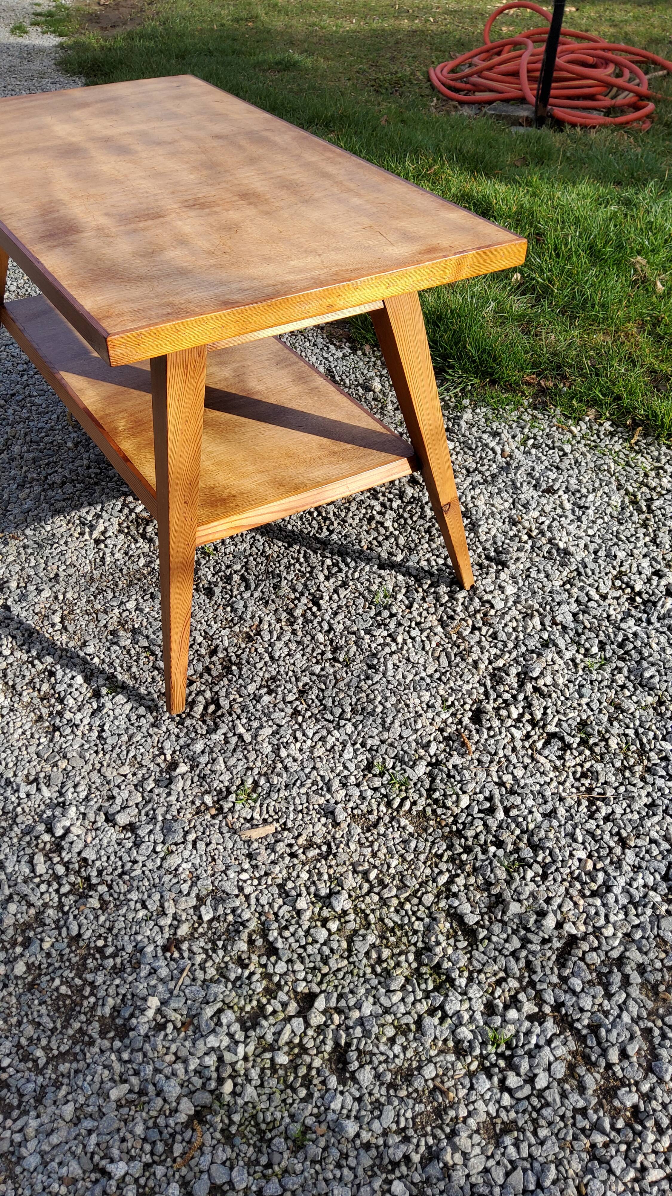 Coffee table of the 50s feet compass double wooden tops
