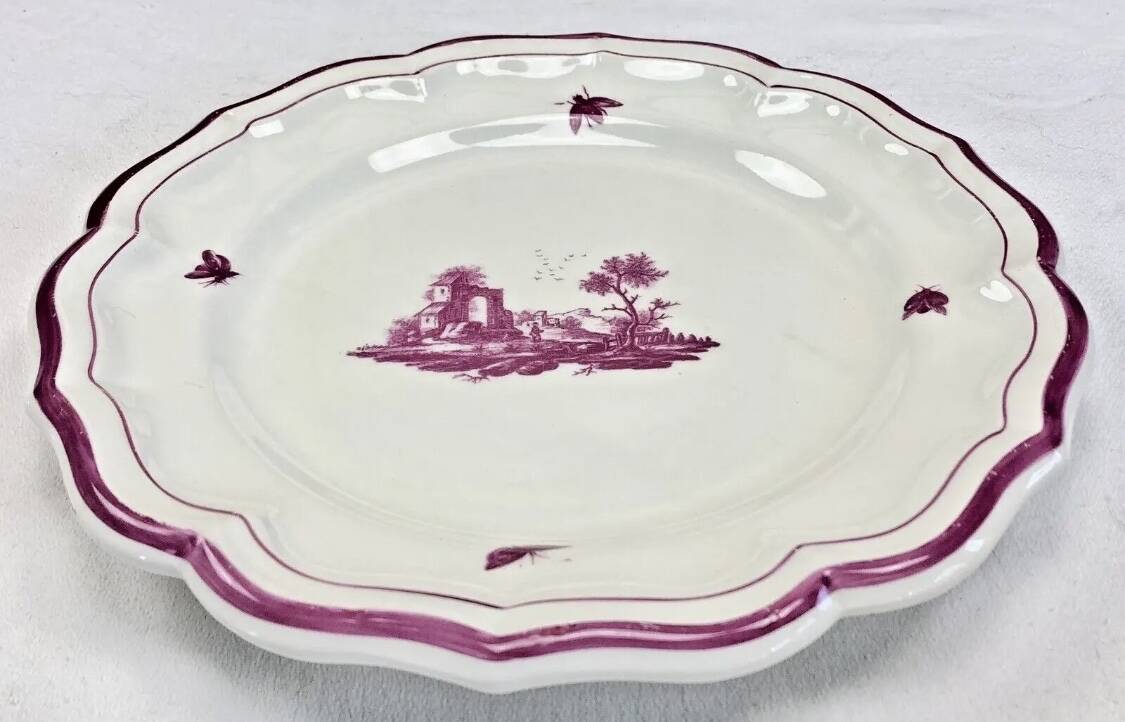 Ancien plat rond Gien modèle Paysages roses 1938 1960