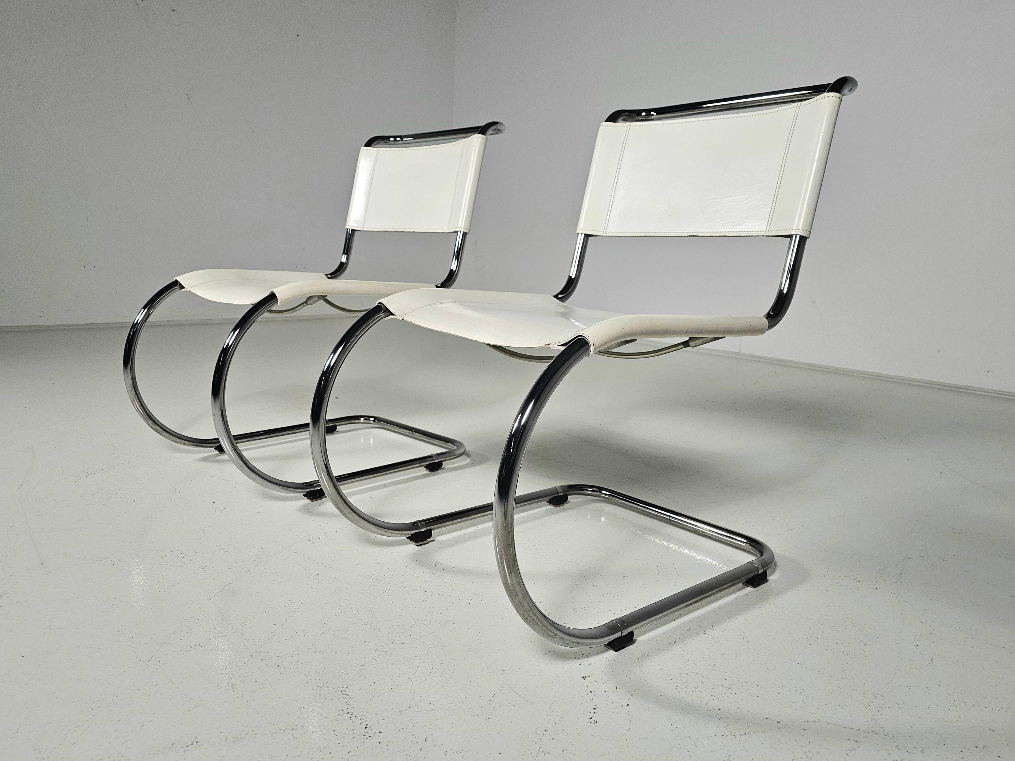 Set of 6 white cantilever dining chairs MR10 by Mies van der Rohe for Thonet, 1980s.