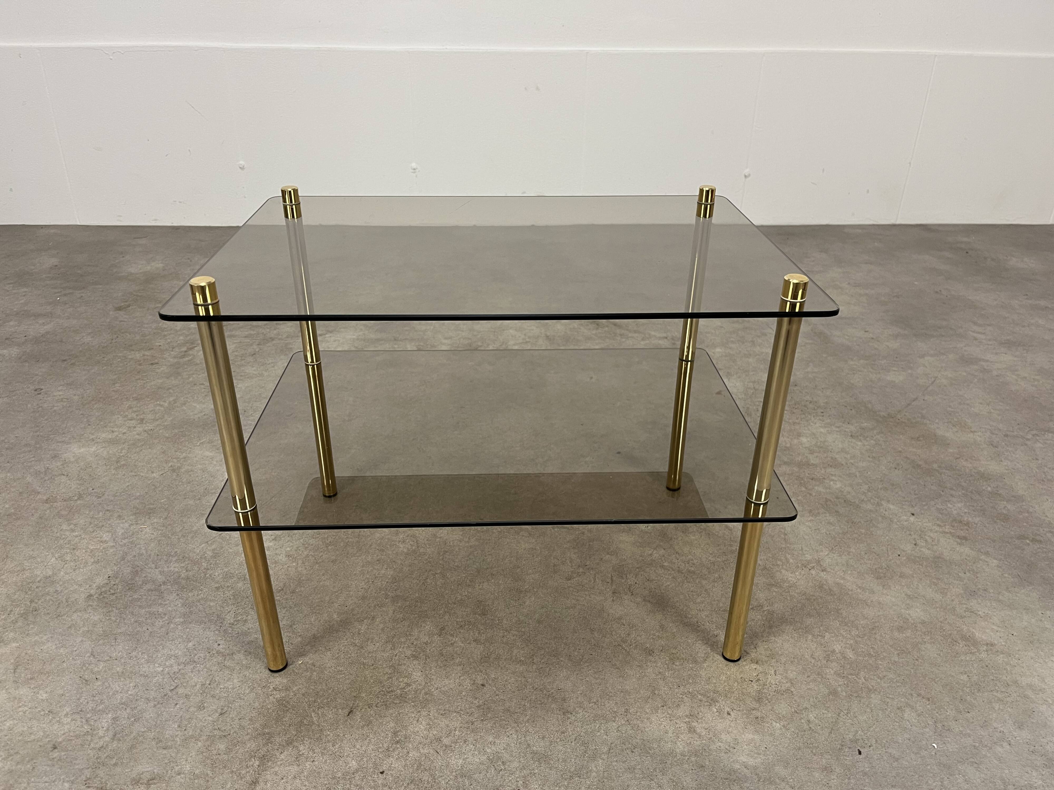 Smoked glass and gold metal side table, 1970s