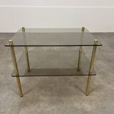 Smoked glass and gold metal side table from the 70s, end table