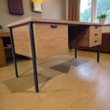 Vintage wooden desk with black steel frame