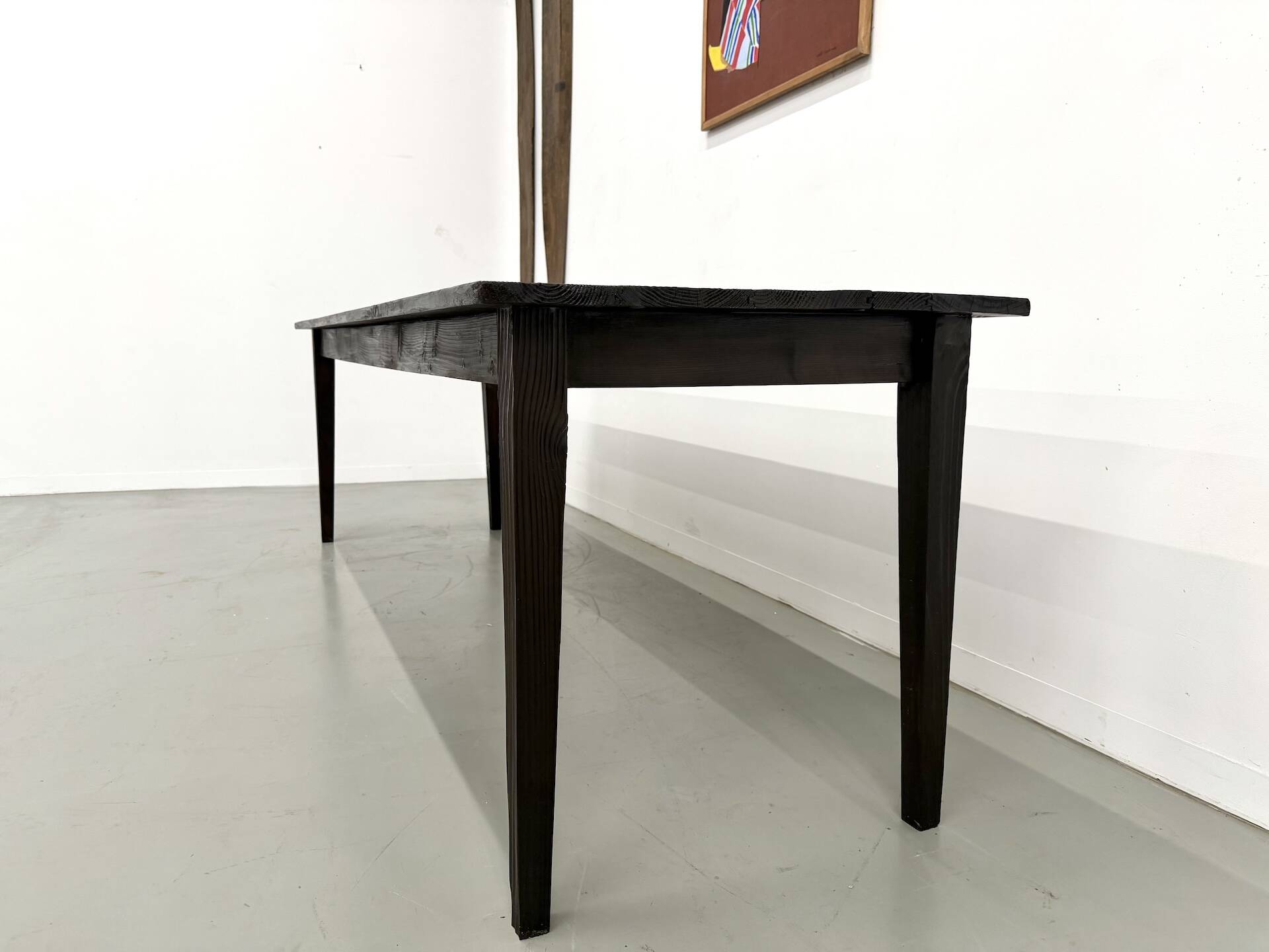 Large 1950s Farm Table in Burnt Wood (Shou Sugi Ban) – L245 cm