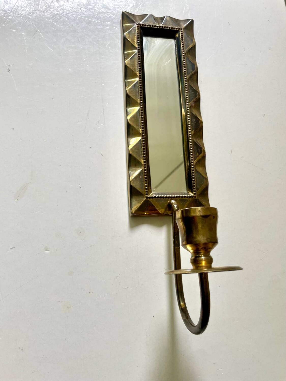Vintage Art Deco Brass Wall mirrored Candle Sconce