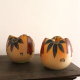 Pair of Legras Art Deco ball vases with orange tree decoration