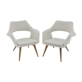 Pair of miroslav navratil shell lounge chairs in sheepskin fabric, czechoslovakia, 1960