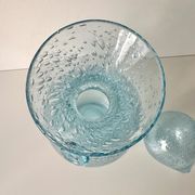 Vintage 1960s blue bubble glass BIOT carafe
